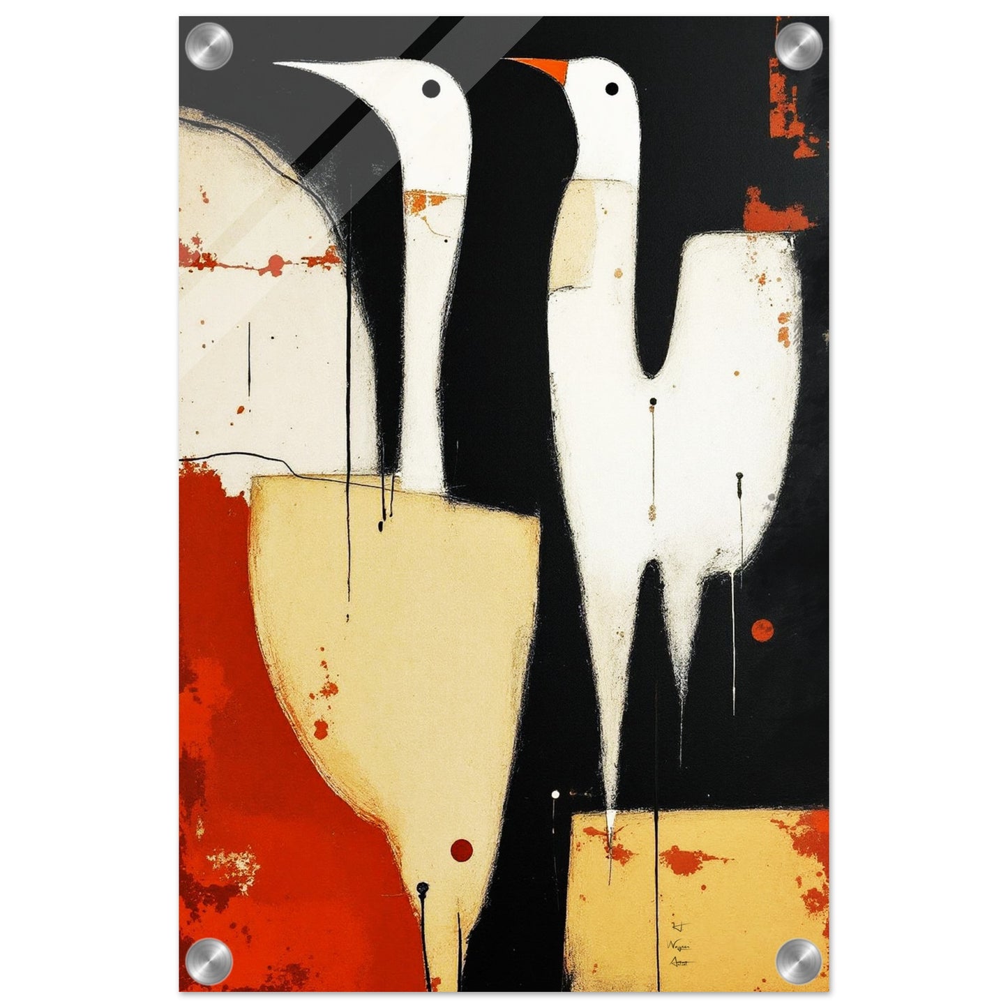 Abstract Neutral Goose Bird Art Print 40x60 cm 16x24″ Museum-Quality Wooden Framed Poster Black frame