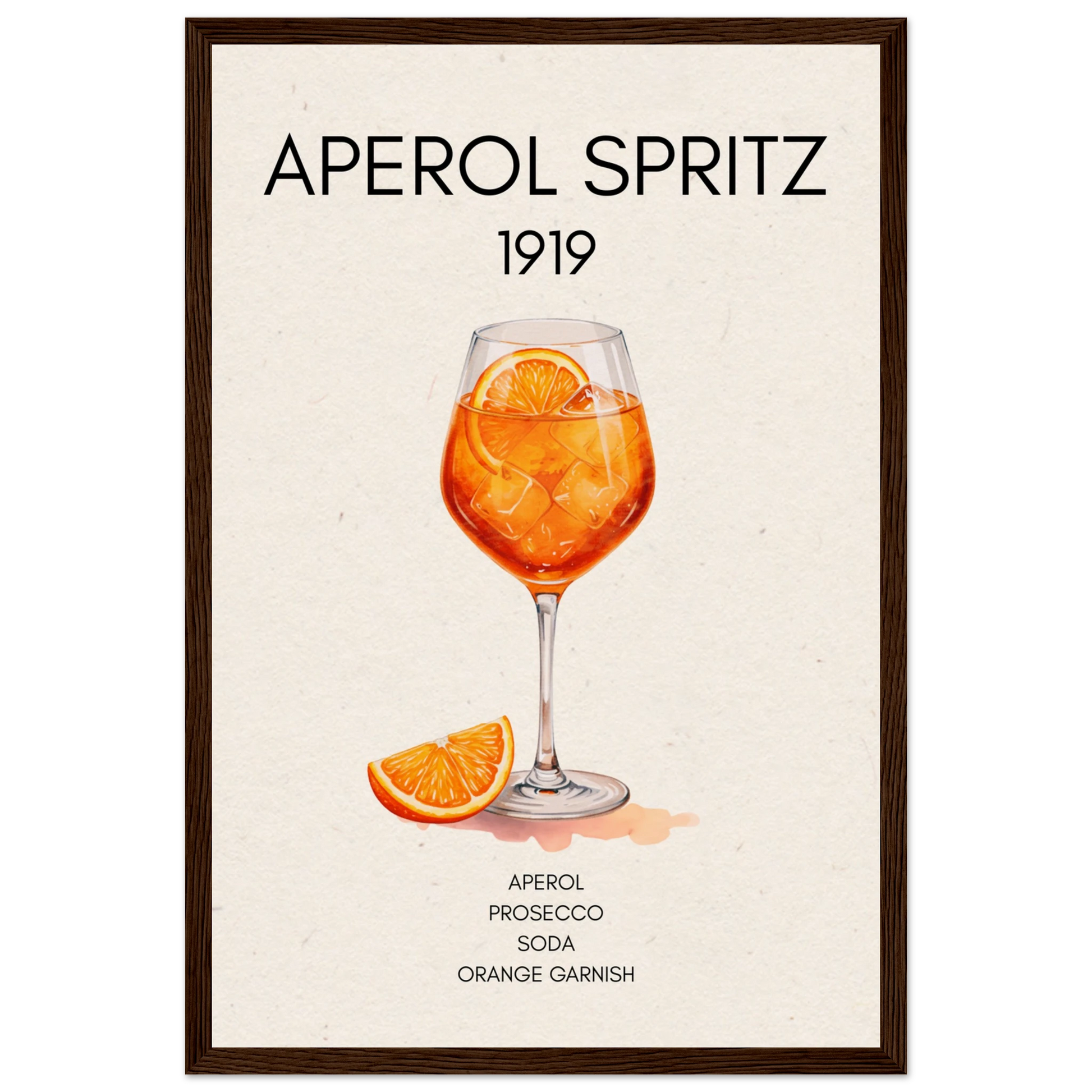Aperol Spritz Cocktail Bar Poster Print Dark Brown Wood Frame 30x45 cm 12x18″ Museum-Quality Matte Paper Wooden Framed Poster