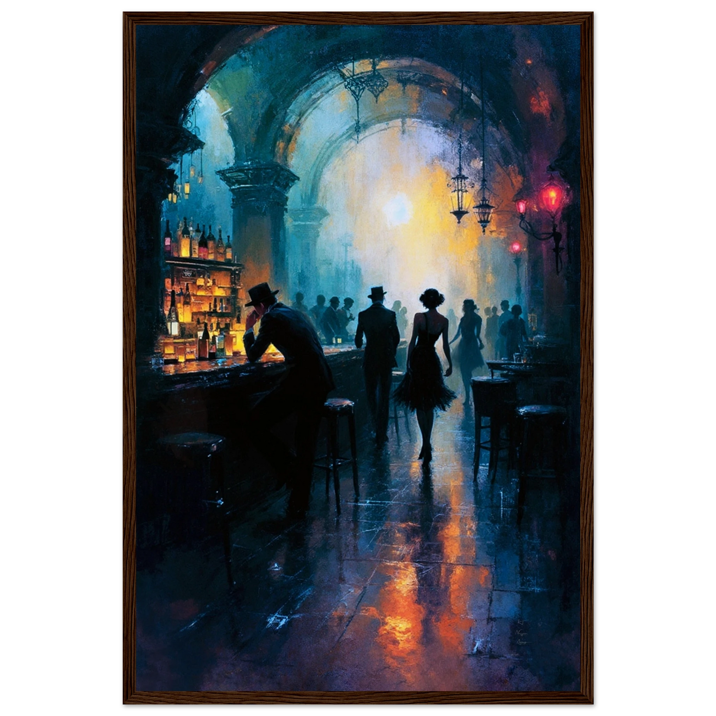 Dance Hall Speakeasy Art Print 40x60 cm 16x24″ Museum-Quality Matte Paper Wooden Framed Poster Dark Brown Wood Frame