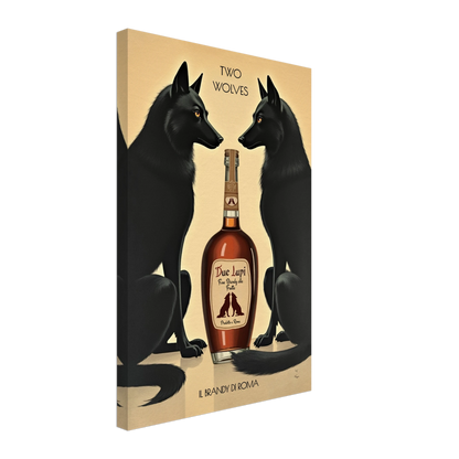 Two Wolves Italian Cocktail Bar Art Print 60x90 cm 24x36″ Framed Canvas Dark Brown Wood Frame