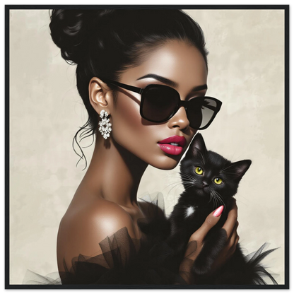Retro Glam Fashion Model Kitten Art Print Classic Matte Paper Wooden Framed Poster 70x70 cm 28x28″