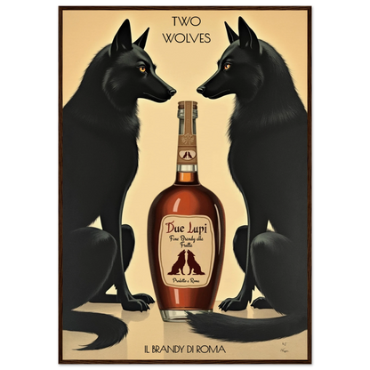 Two Wolves Italian Cocktail Bar Art Print 60x90 cm 24x36″ Framed Canvas Dark Brown Wood Frame