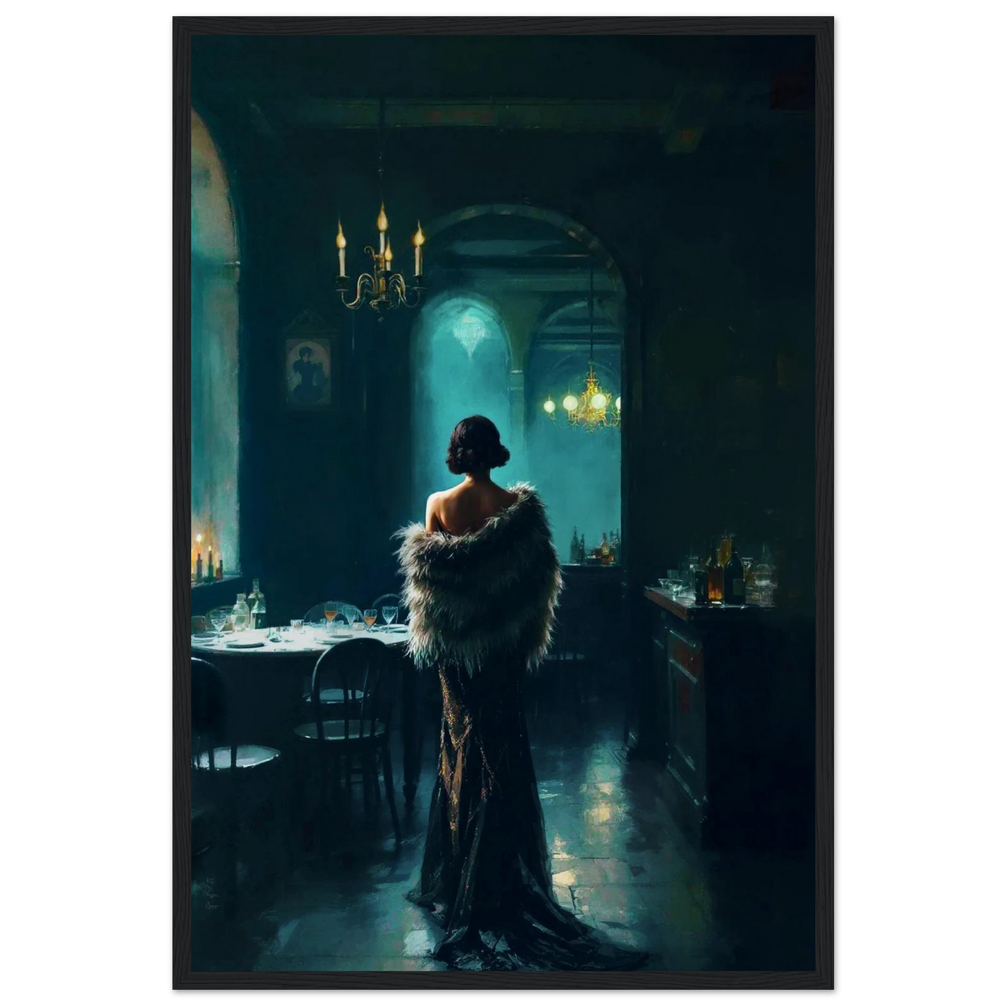Moody Speakeasy Flapper Bar Art Print Black Wood Frame 40x60 cm 16x24″ Museum-Quality Matte Framed Poster