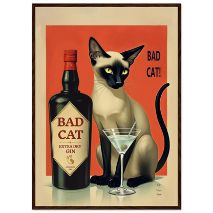 Siamese Cat Gin Martini Cocktail Art Print 50x70 cm 20x28″ Museum-Quality Matte Paper Wooden Framed Poster Dark Brown Wood Frame