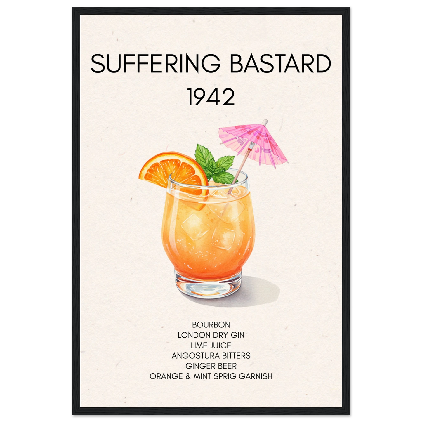 Suffering Bastard Tiki Cocktail Bar Poster Print Black Wood Frame 40x60 cm 16x24″ Premium Matte Paper Wooden Framed Poster