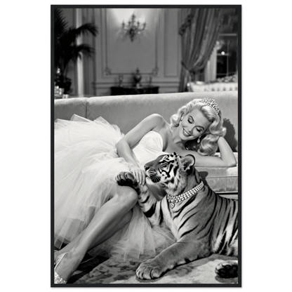 Vintage Hollywood Starlet Tiger Art Print 60x90 cm 24x36″ Museum-Quality Matte Framed Poster - Black Wood