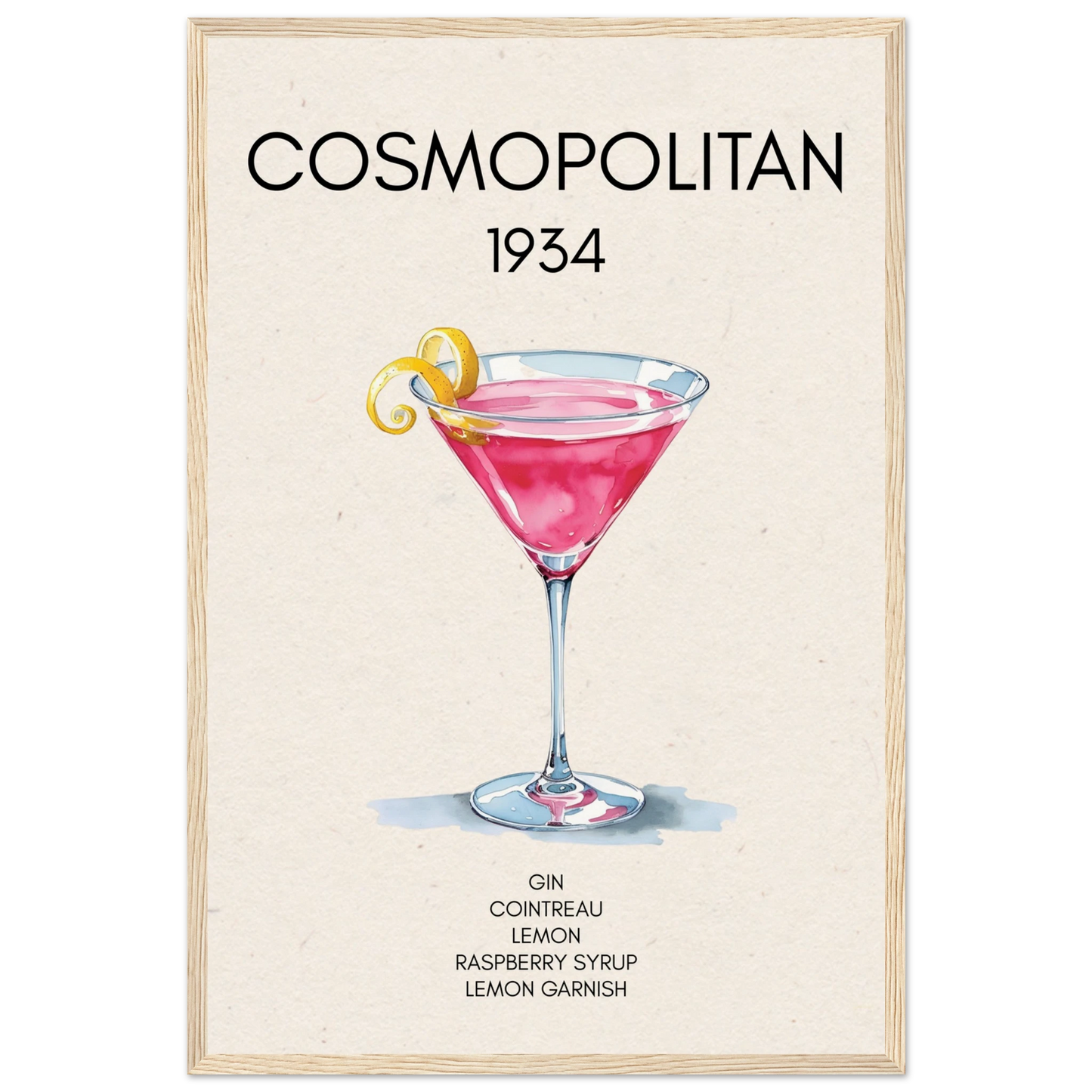 Cosmopolitan Cocktail Bar Poster Print Light Wood Frame 40x60 cm 16x24″ Museum-Quality Matte Paper Wooden Framed Poster