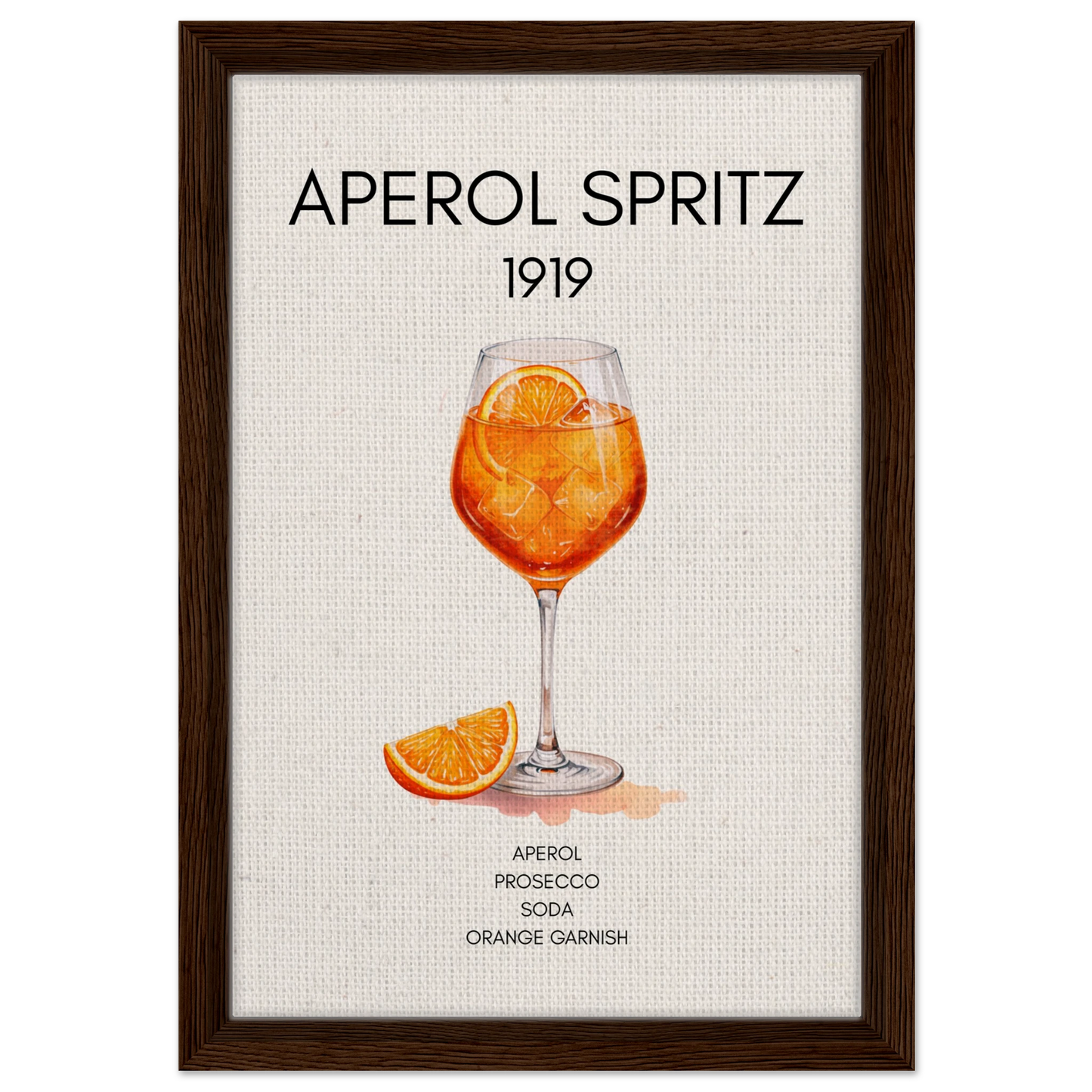 Aperol Spritz Cocktail Bar Poster Print Dark Brown Wood Frame 30x45 cm 12x18″ Framed Canvas