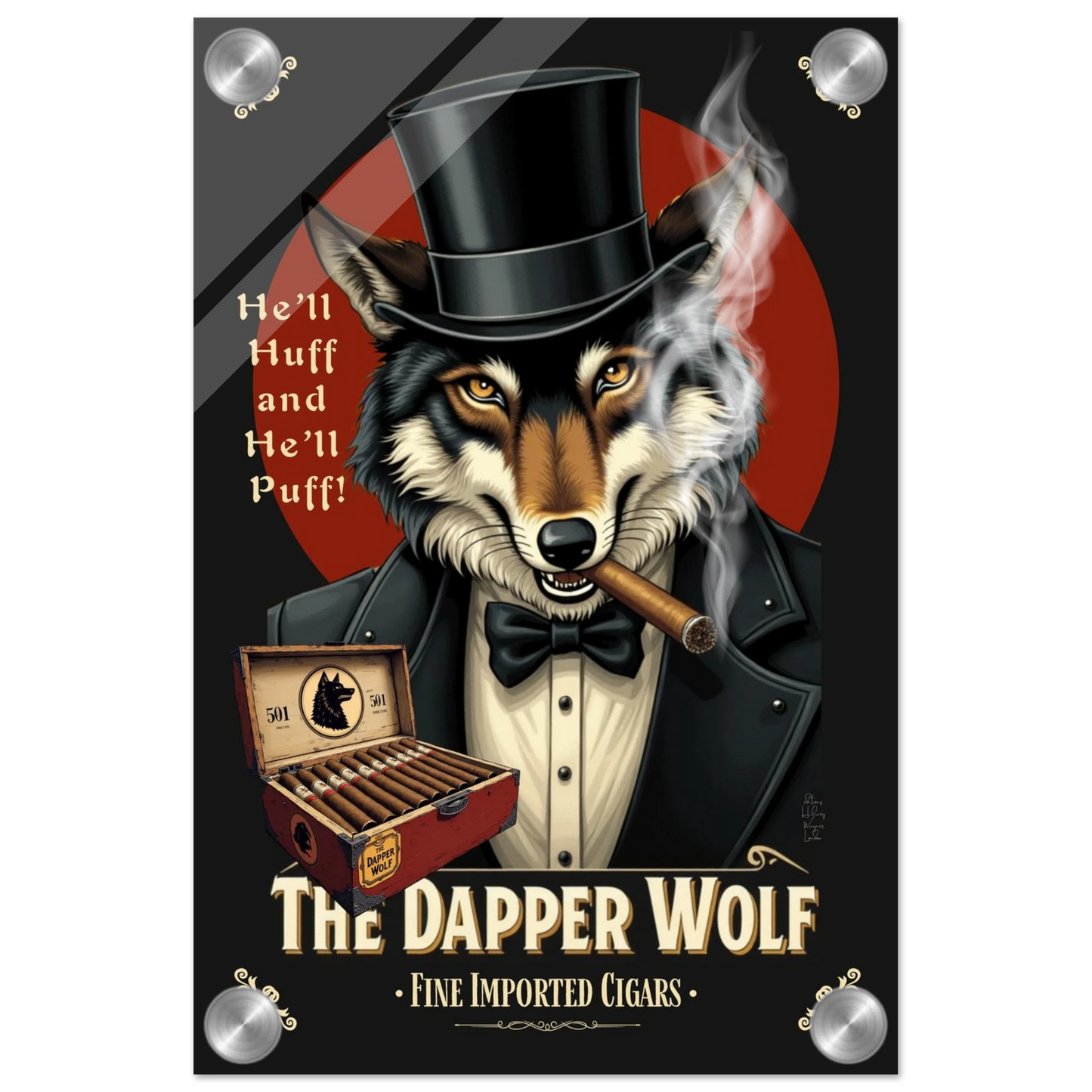 Smoking Wolf Retro Cigar Art Print 20x30 cm 8x12″ Sleek Acrylic Print -