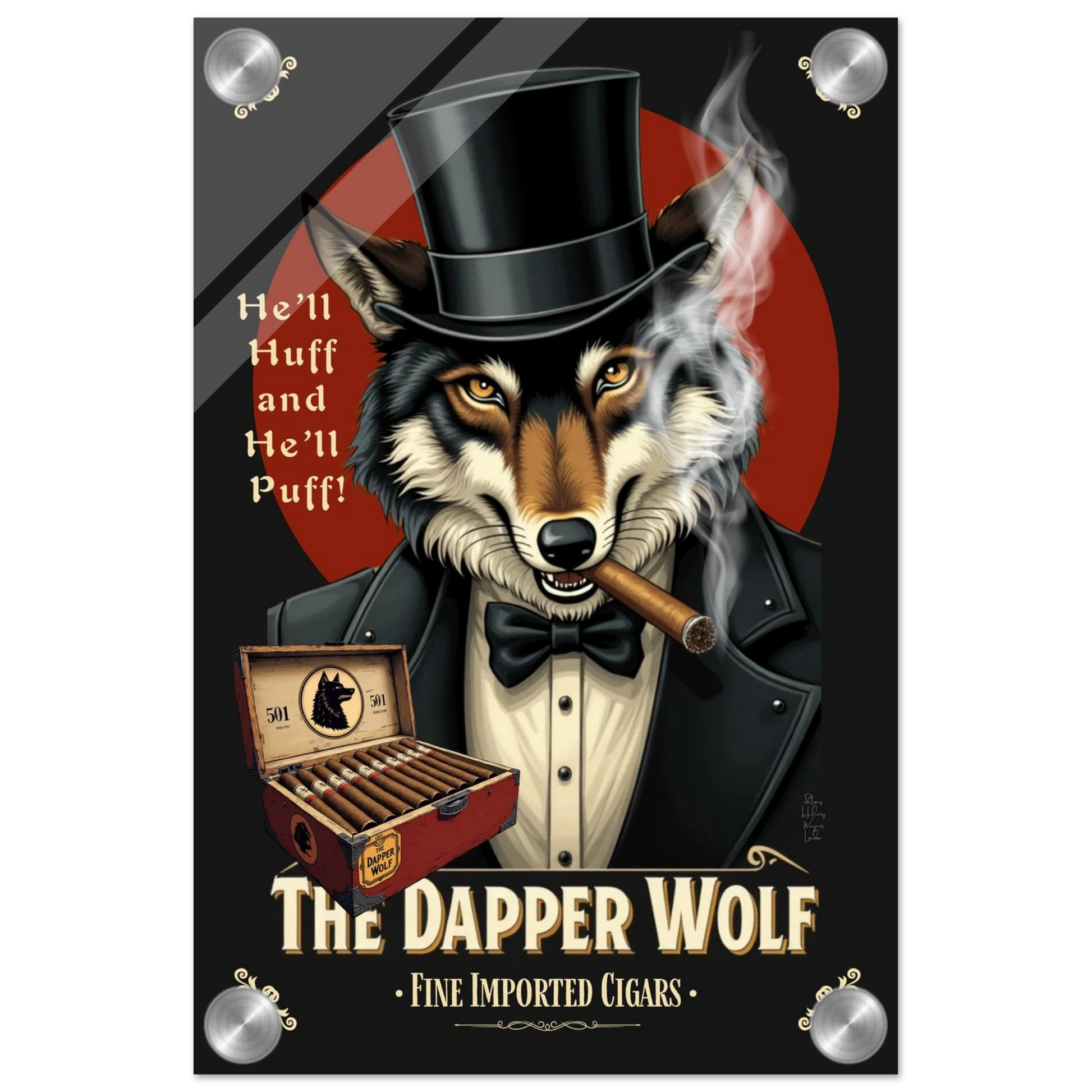 Smoking Wolf Speakeasy Cigar Art Print 20x30 cm 8x12″ Sleek Acrylic Print No Frame