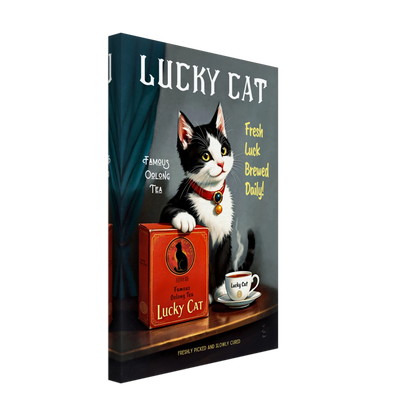 Lucky Tuxedo Cat Tea Kitchen Art Print 30x45 cm 12x18″ Gallery Wrapped Canvas No Frame