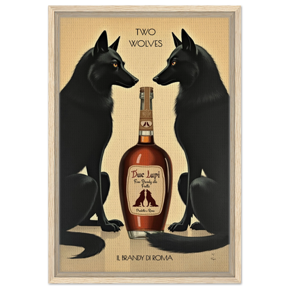 Two Wolves Italian Cocktail Bar Art Print 40x60 cm 16x24″ Framed Canvas Light Wood Frame