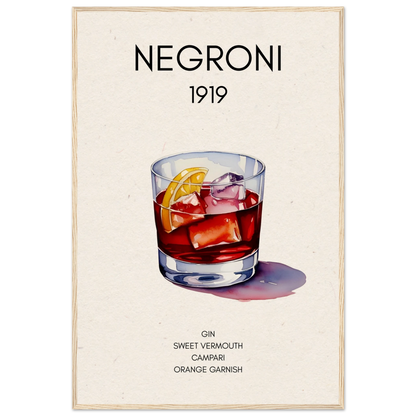 Negroni Cocktail Bar Art Print Light Wood Frame 60x90 cm 24x36″ Museum-Quality Matte Paper Wooden Framed Poster