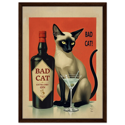 Siamese Cat Gin Martini Cocktail Art Print 27x35 cm 11x14″ Gallery Wrapped Canvas No Frame