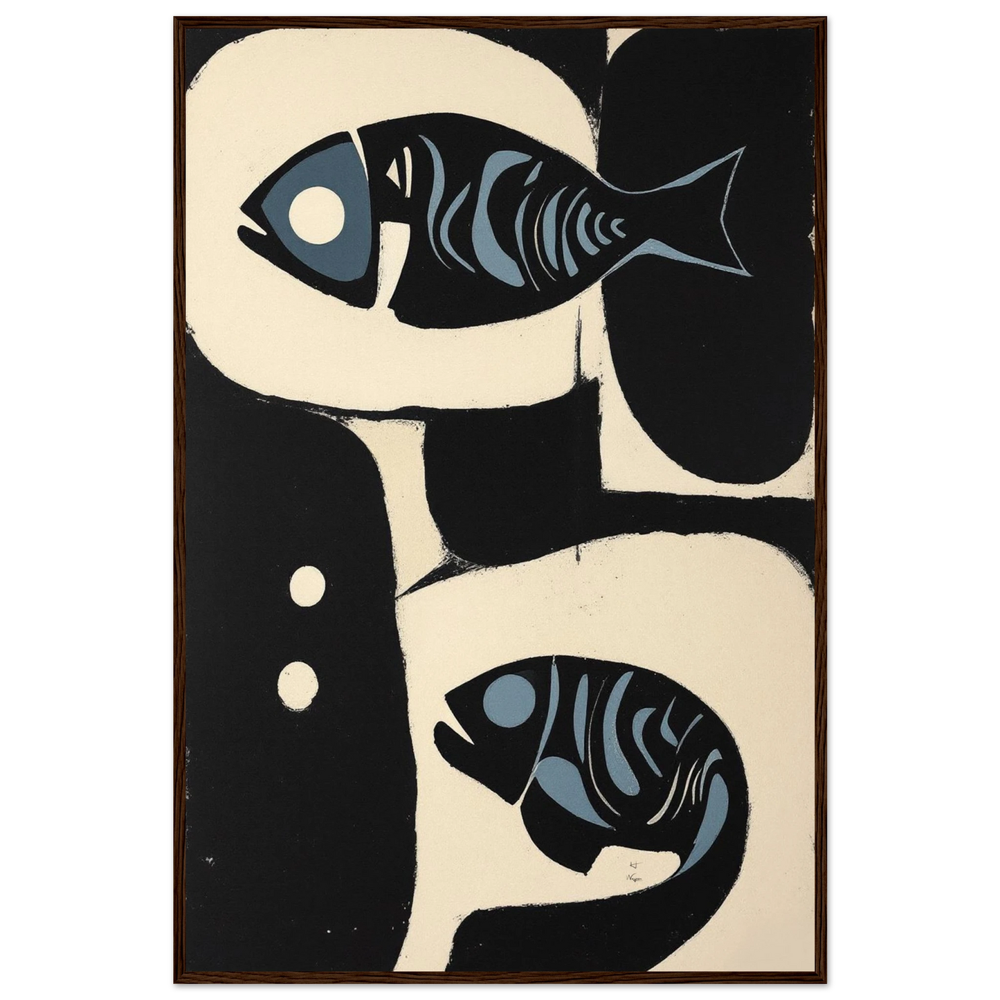 Abstract Mid-Century Modern Fish Art Print Dark Brown Wood Frame 60x90 cm 24x36″ Classic Matte Paper Wooden Framed Poster