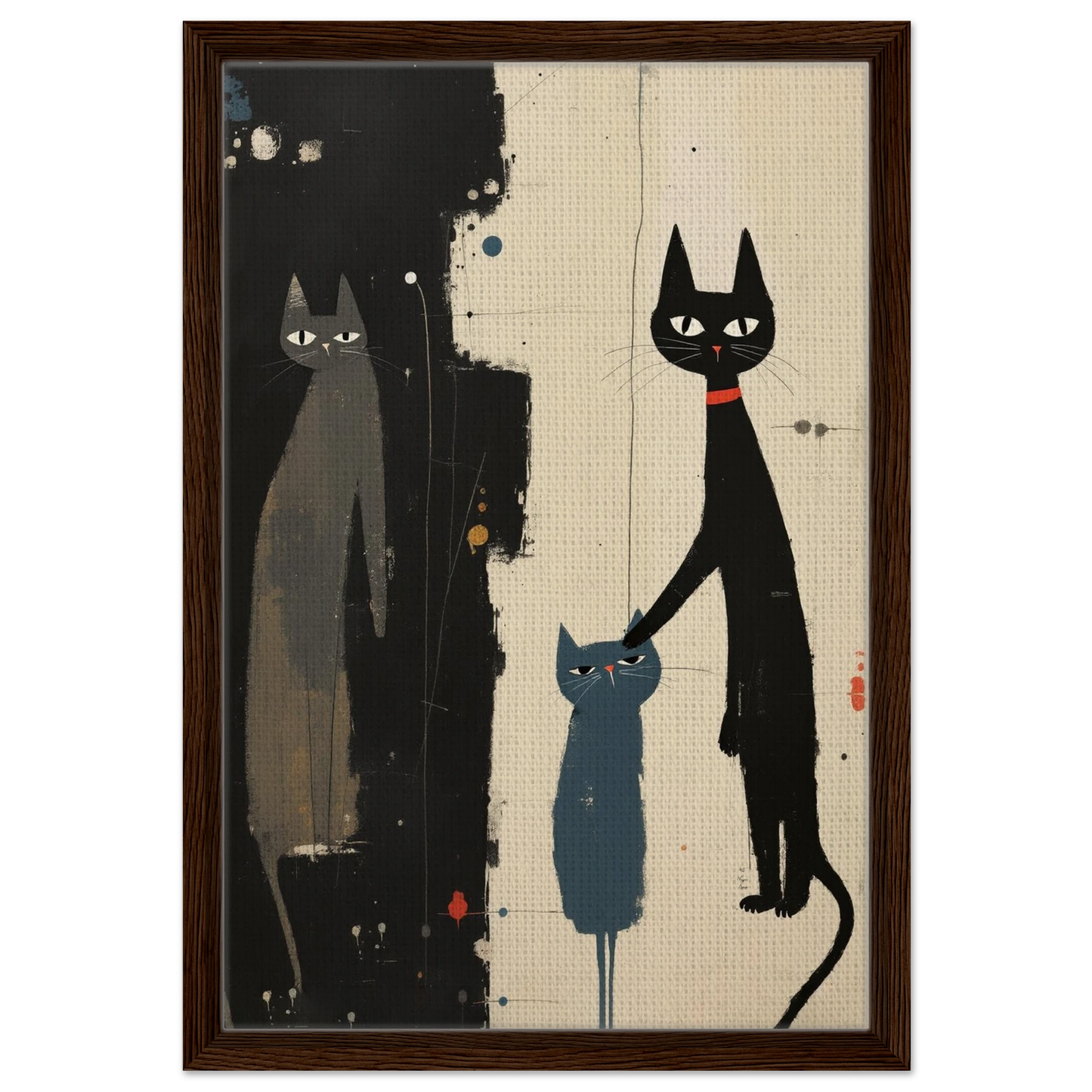 Abstract Cat Family Art Poster Print Dark Brown Wood Frame 40x60 cm 16x24″ Framed Canvas