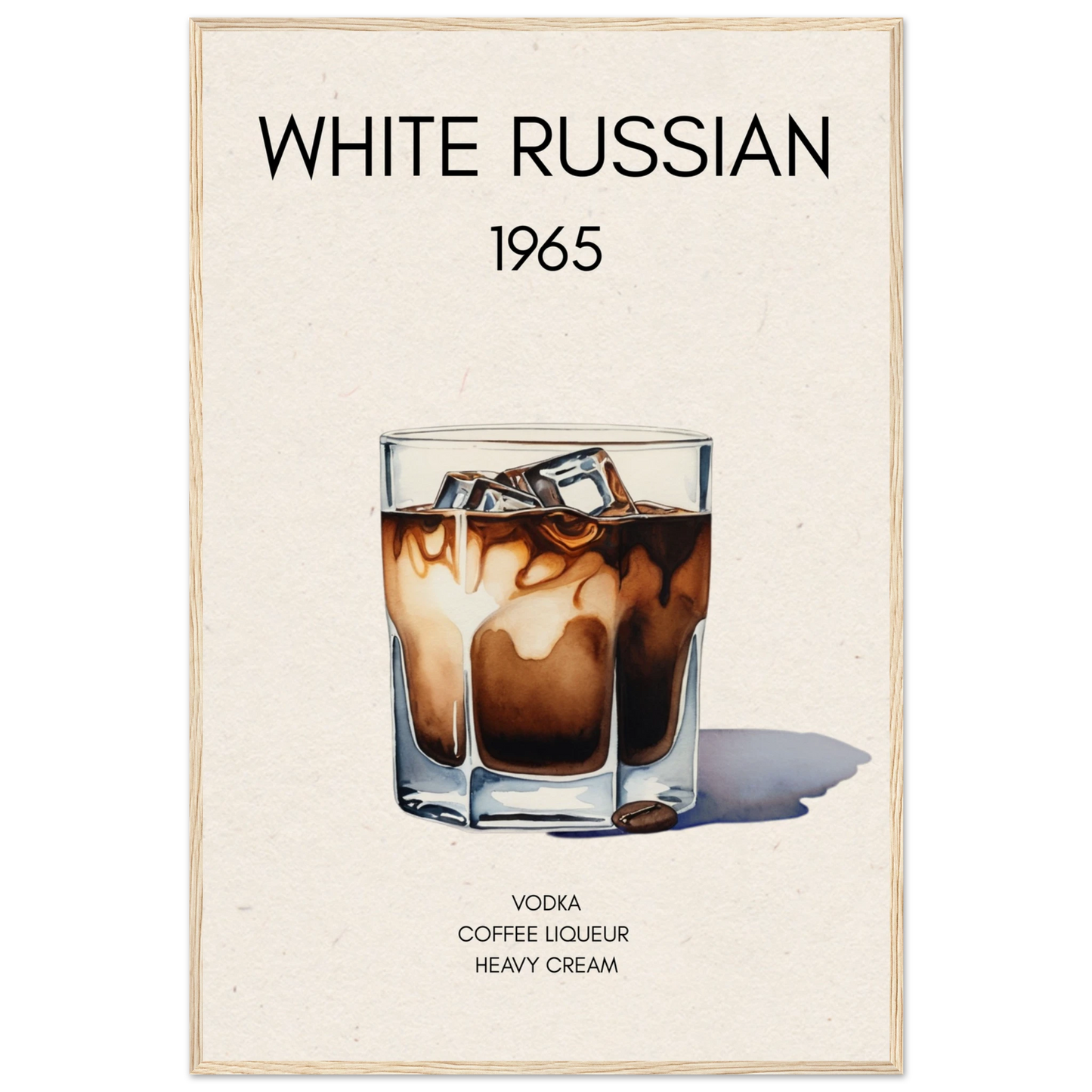 White Russian Cocktail Bar Art Poster Print Light Wood Frame 60x90 cm 24x36″ Museum-Quality Matte Paper Wooden Framed Poster