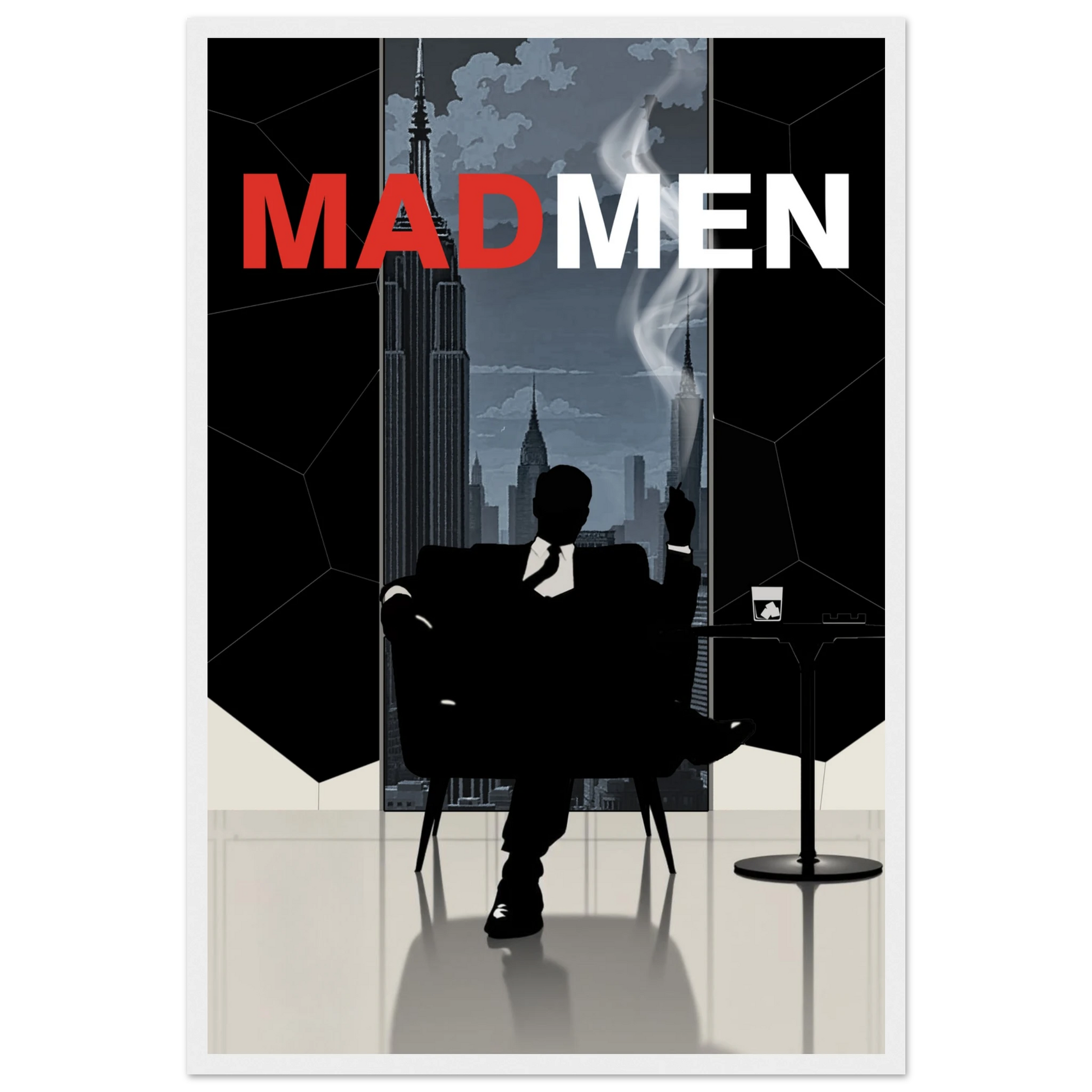 Mad Men Don Draper Retro Art Print White Wood Frame 40x60 cm 16x24″ Premium Matte Framed Poster