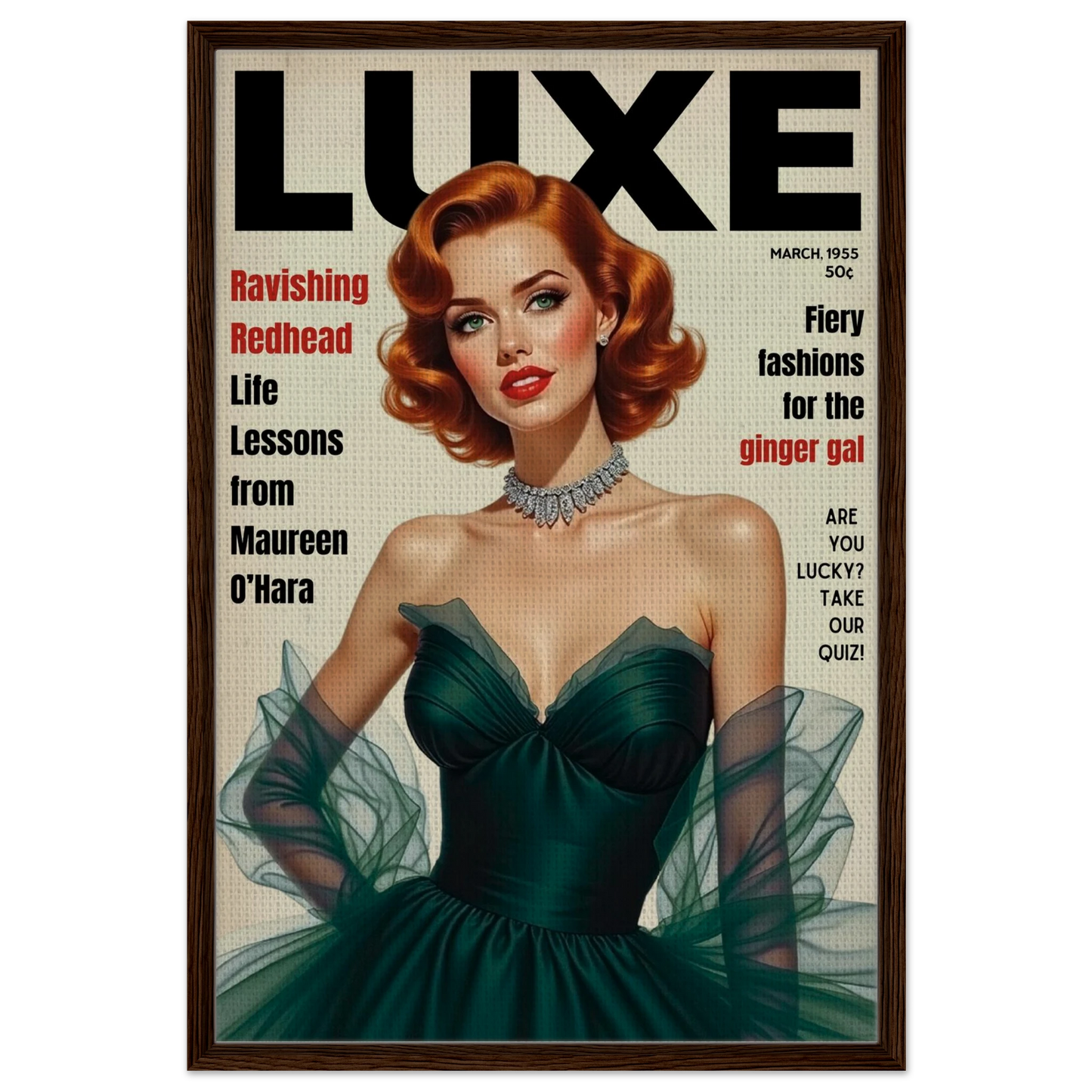 Maureen O'Hara Vintage Fashion Art Poster Print Dark Brown Wood Frame 60x90 cm 24x36″ Framed Canvas