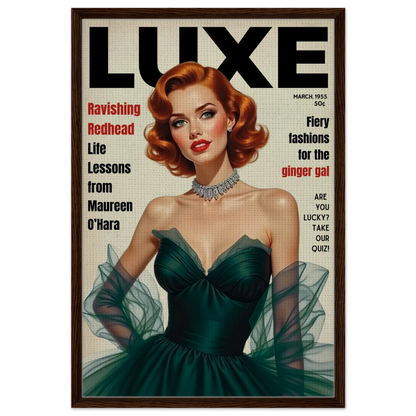 Maureen O'Hara Vintage Fashion Art Poster Print Dark Brown Wood Frame 60x90 cm 24x36″ Framed Canvas