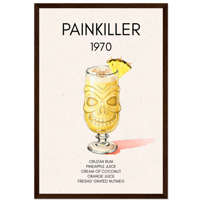Painkiller Cocktail Bar Art Tiki Print Dark Brown Wood Frame 30x45 cm 12x18″ Classic Matte Paper Wooden Framed Poster