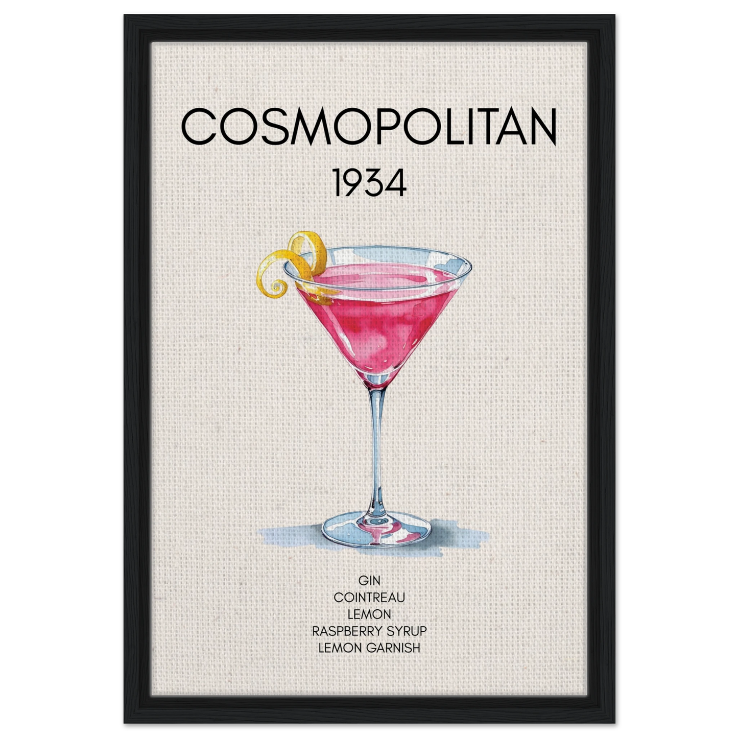 Cosmopolitan Cocktail Bar Poster Print Black Wood Frame 40x60 cm 16x24″ Framed Canvas