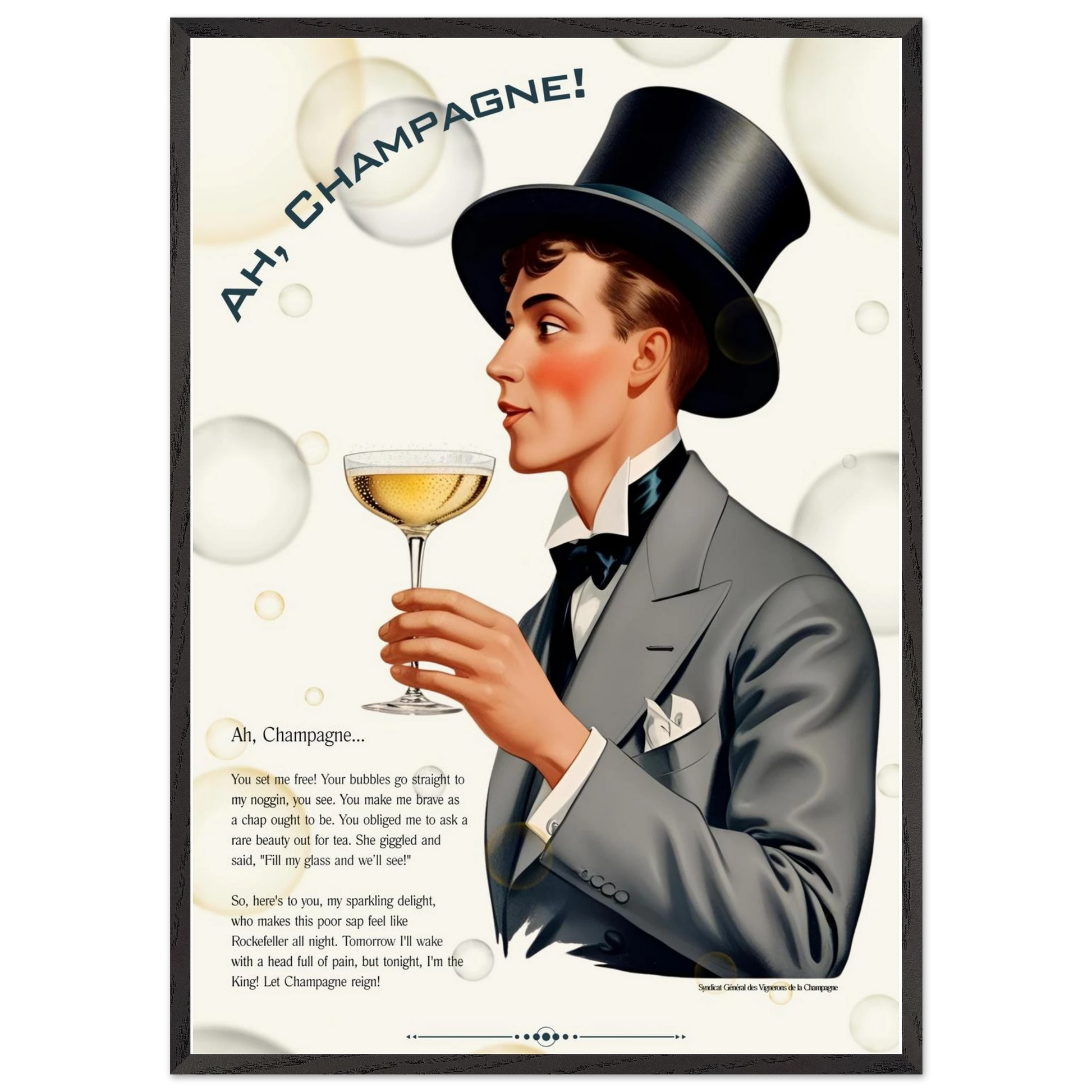 Art Deco Champagne Funny Poem Art Print 60x90 cm 24x36″ Canvas -
