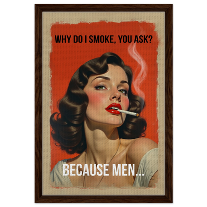Retro Smoking Pin-Up Girl Art Print Dark Brown Wood Frame 40x60 cm 16x24″ Framed Canvas