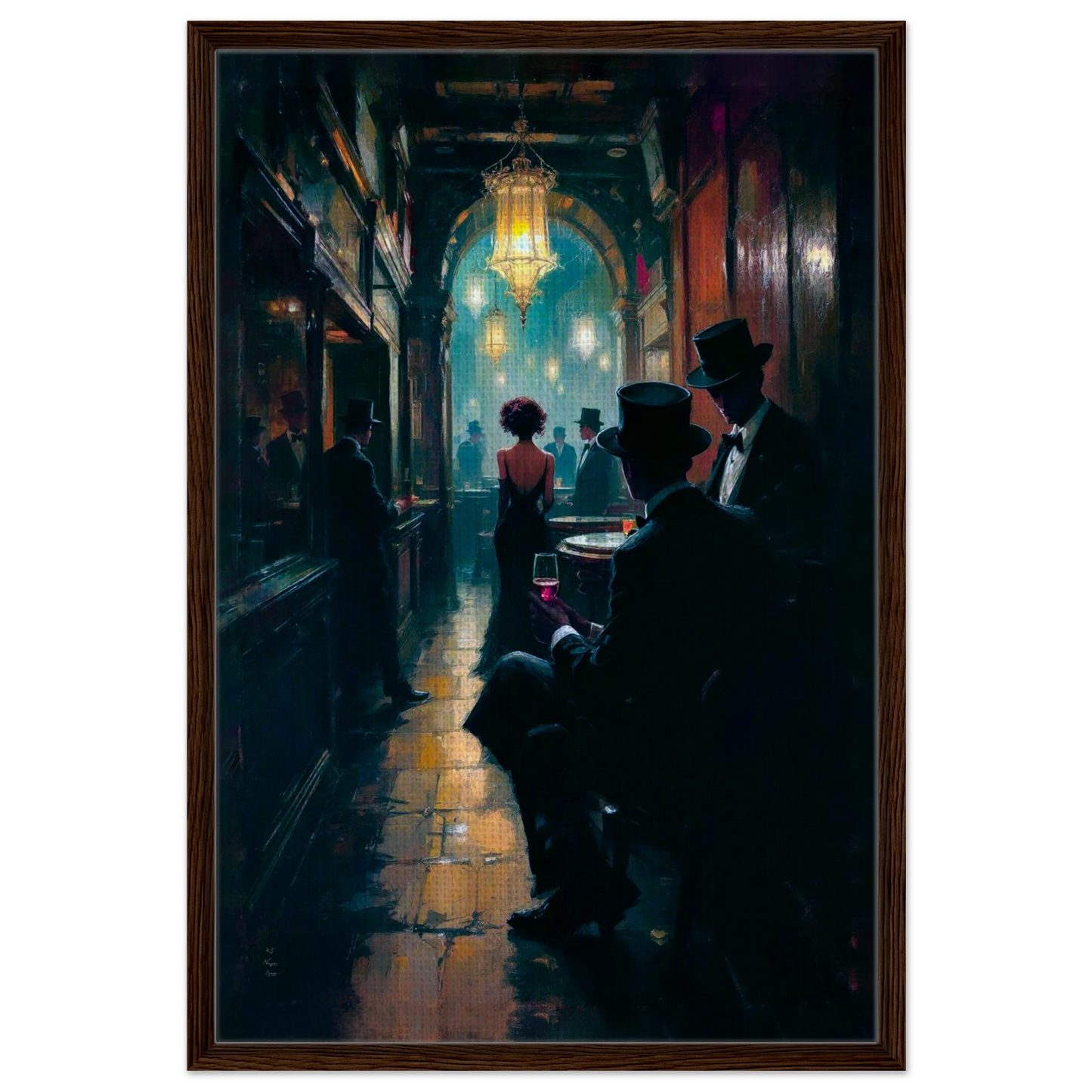 Prohibition Speakeasy Art Deco Print Dark Brown Wood Frame 60x90 cm 24x36″ Framed Canvas