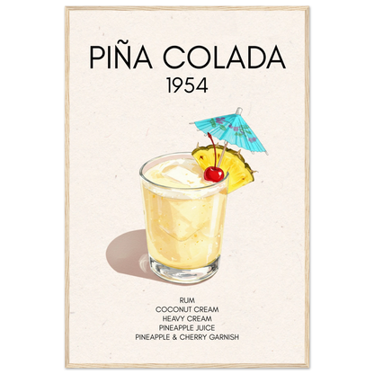 Pina Colada Cocktail Bar Poster Print Light Wood Frame 60x90 cm 24x36″ Premium Matte Paper Wooden Framed Poster