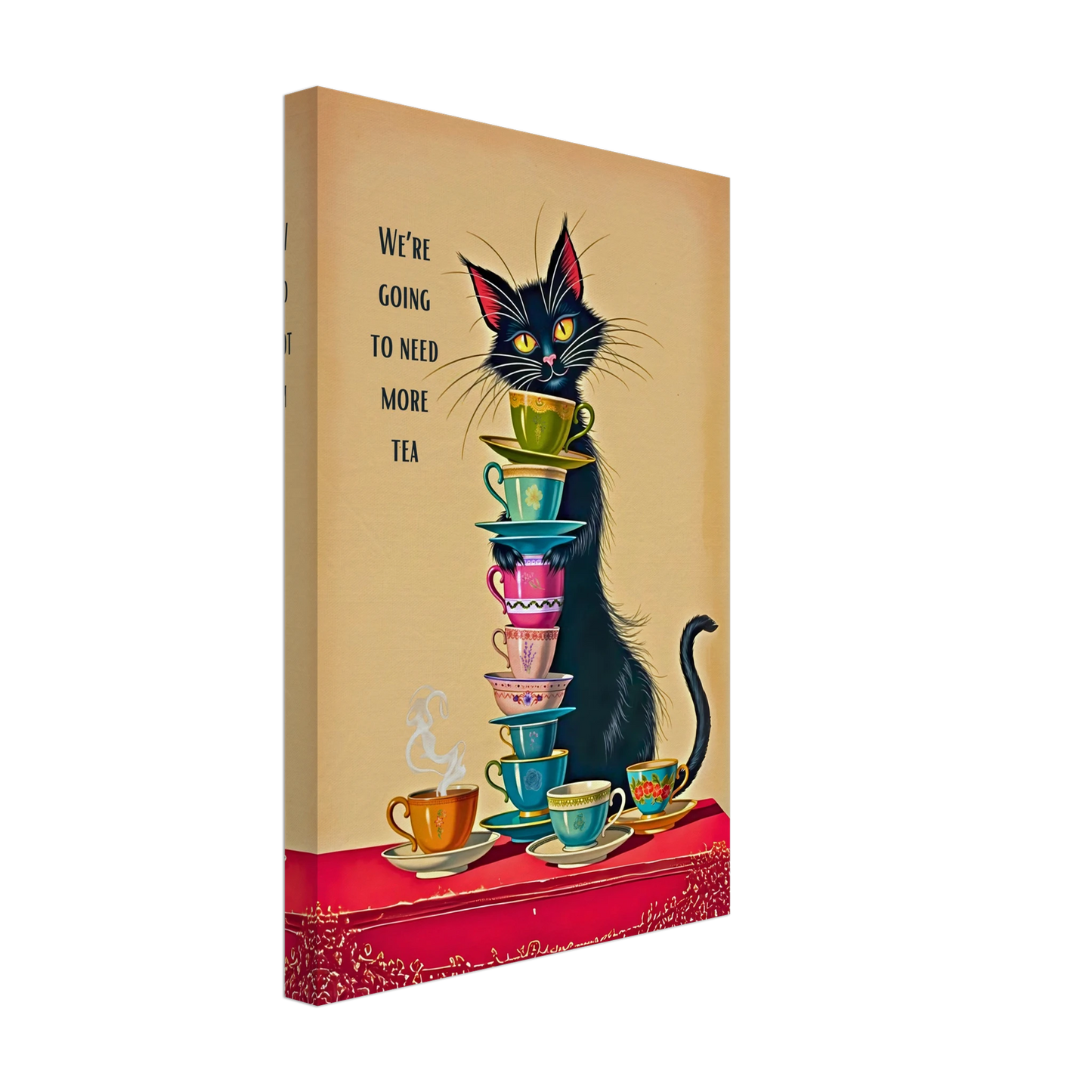 Quirky Cat Funny Tea Art Print 30x45 cm 12x18″ Gallery Wrapped Canvas No Frame