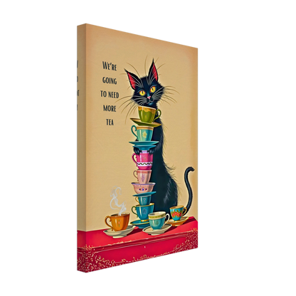 Quirky Cat Funny Tea Art Print 30x45 cm 12x18″ Gallery Wrapped Canvas No Frame