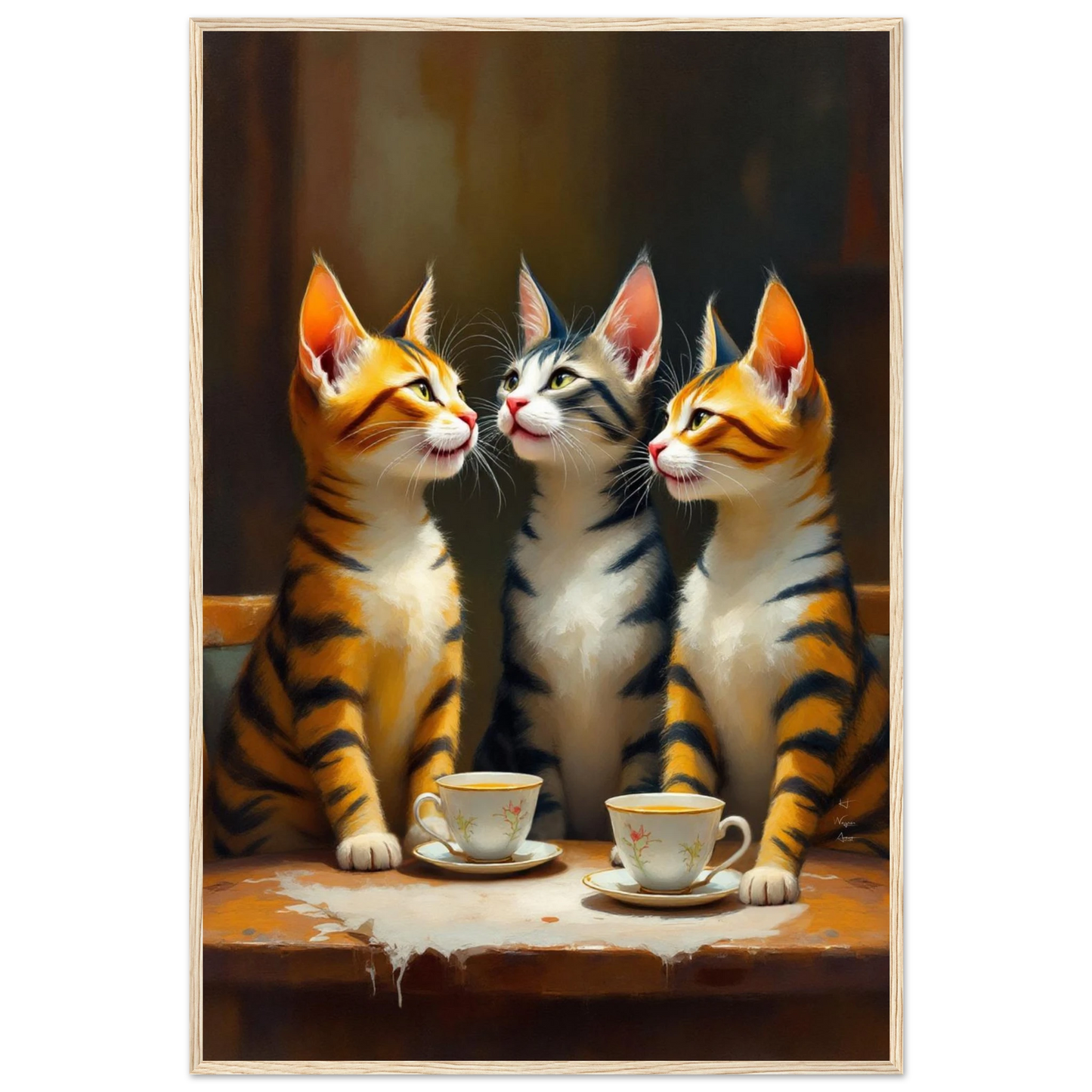 Tabby Cat Vintage Kitchen Art Print 60x90 cm 24x36″ Premium Matte Framed Poster Light Wood Frame