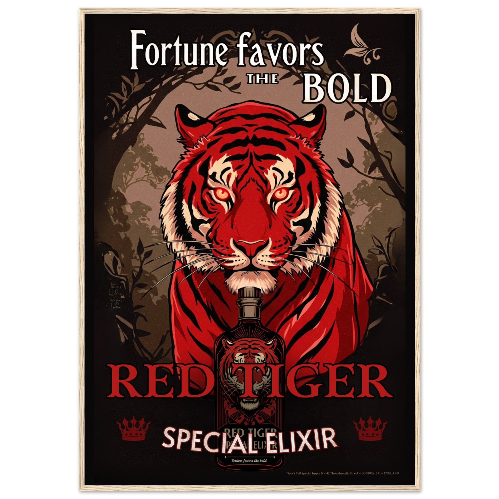 Tiger Cocktail Bar Art Poster Print 70x100 cm 28x40″ Classic Matte Framed Poster Light Wood Frame