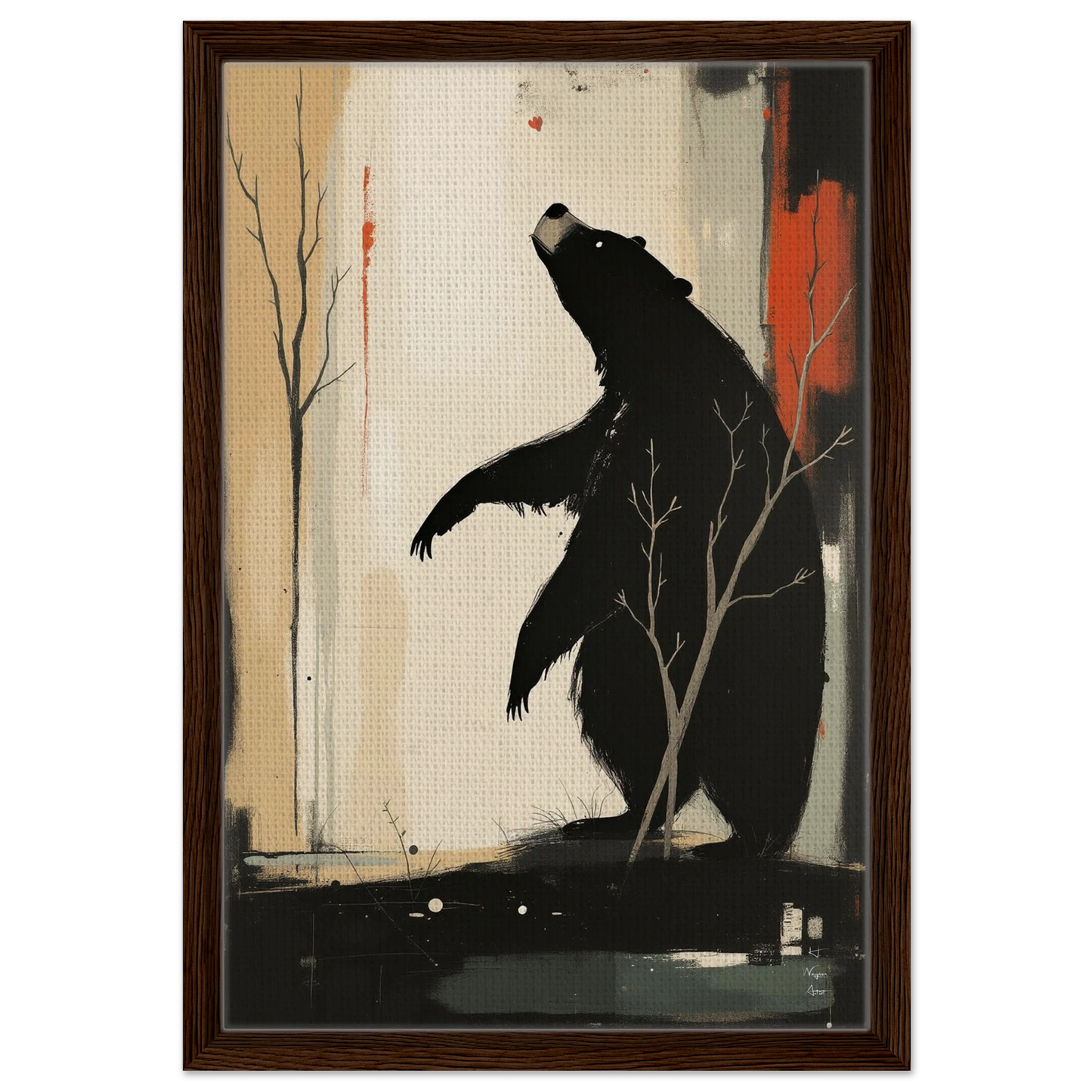 Abstract Bear Wildlife Art Print 40x60 cm 16x24″ Framed Canvas Dark Brown Wood Frame