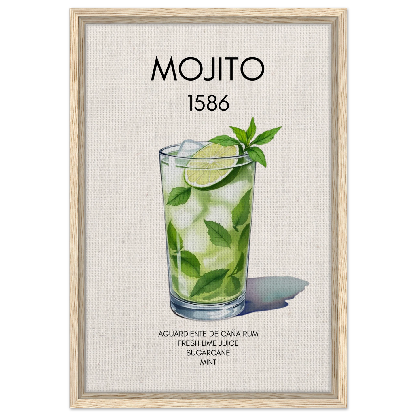 Mojito Cocktail Bar Poster Print Light Wood Frame 40x60 cm 16x24″ Framed Canvas