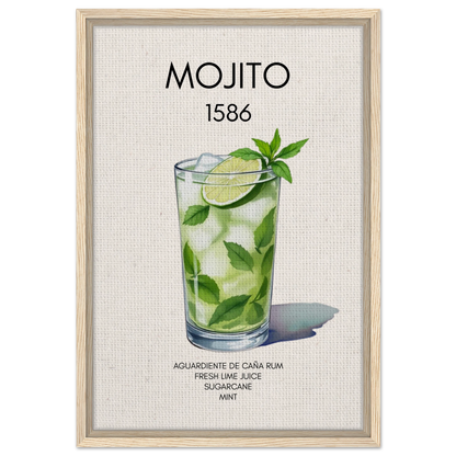Mojito Cocktail Bar Art Print Light Wood Frame 40x60 cm 16x24″ Framed Canvas