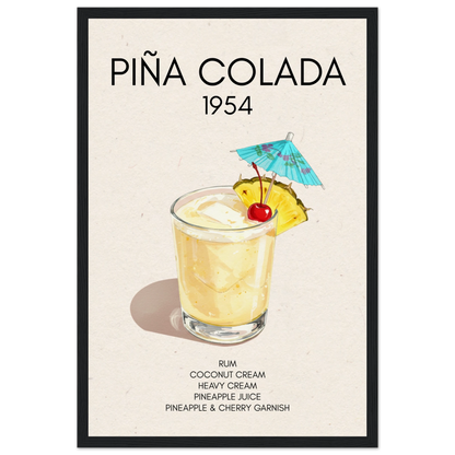 Pina Colada Cocktail Bar Poster Print Black Wood Frame 30x45 cm 12x18″ Museum-Quality Matte Paper Wooden Framed Poster