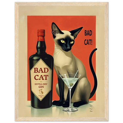 Siamese Cat Gin Martini Cocktail Art Print 27x35 cm 11x14″ Museum-Quality Matte Paper Wooden Framed Poster Light Wood Frame