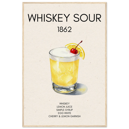 Whiskey Sour Cocktail Bar Art Print Light Wood Frame 60x90 cm 24x36″ Museum-Quality Matte Paper Wooden Framed Poster