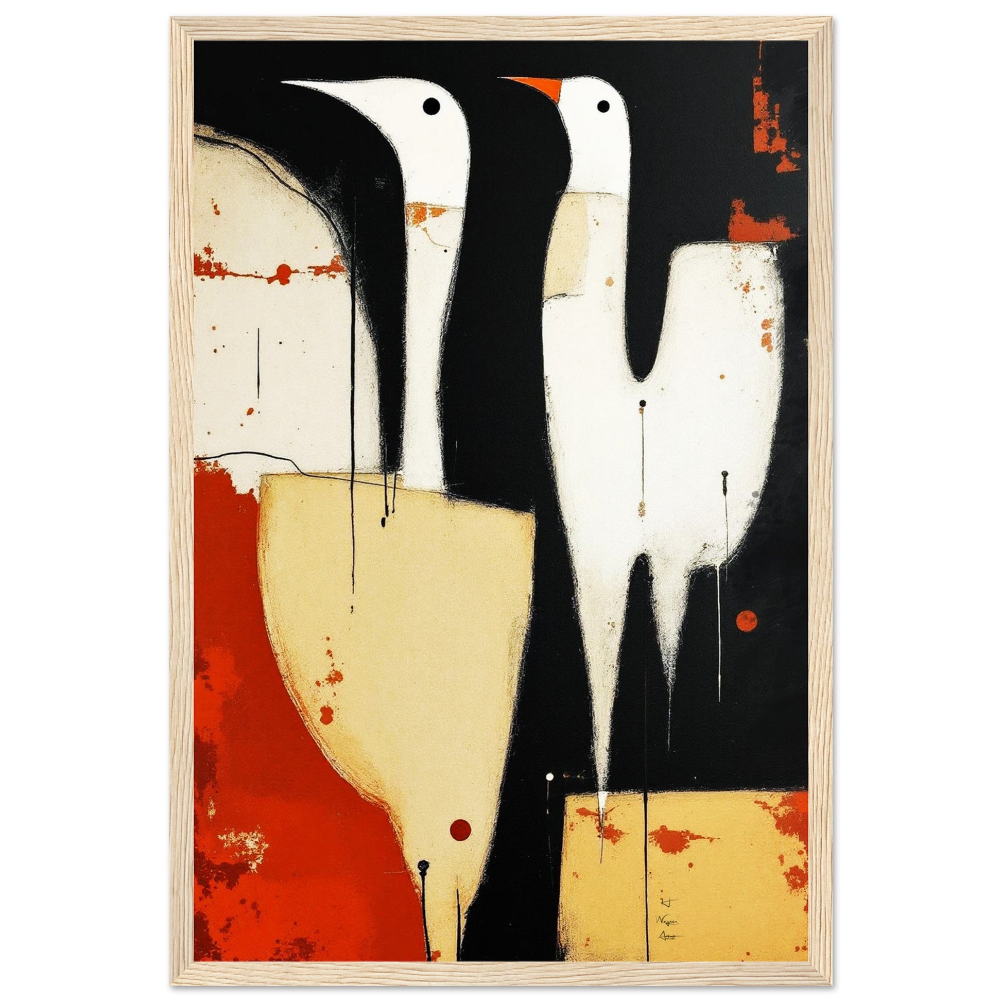 Abstract Neutral Goose Bird Art Print 30x45 cm 12x18″ Classic Matte Framed Poster Wood frame