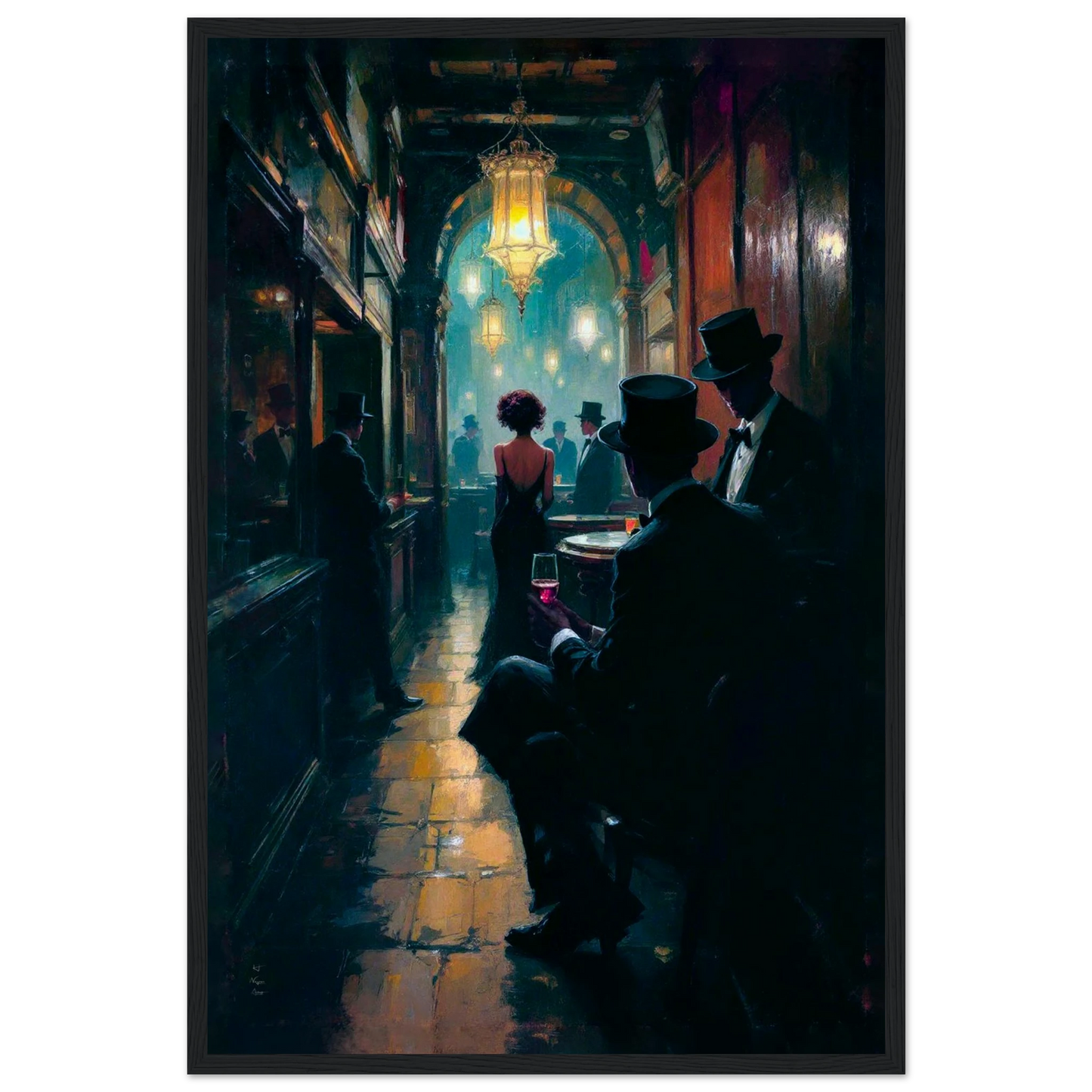 Prohibition Speakeasy Art Deco Print Black Wood Frame 40x60 cm 16x24″ Museum-Quality Matte Framed Poster