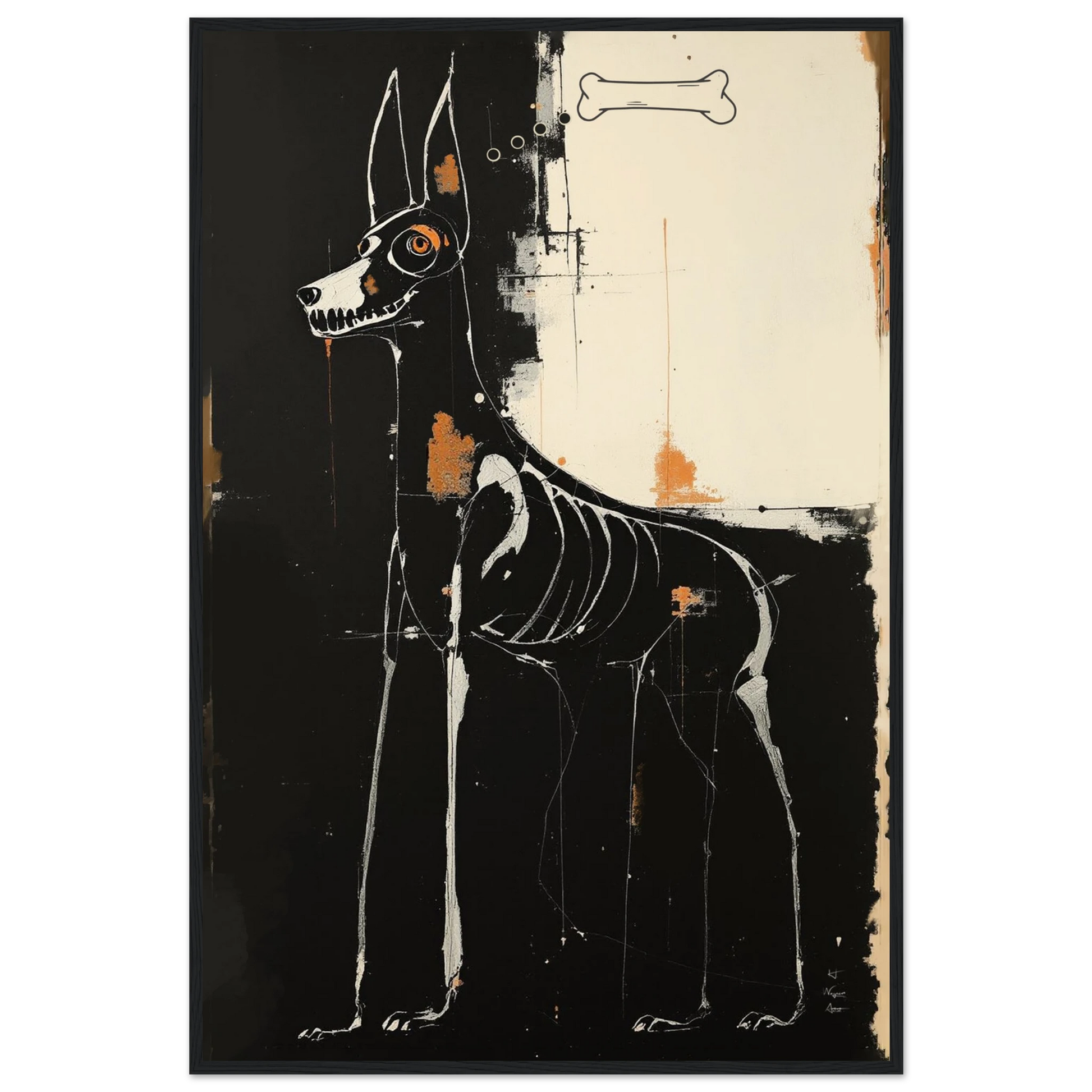 X-ray Skeleton Dog Abstract Art Poster Print 60x90 cm 24x36″ Classic Matte Paper Wooden Framed Poster Black Wood Frame