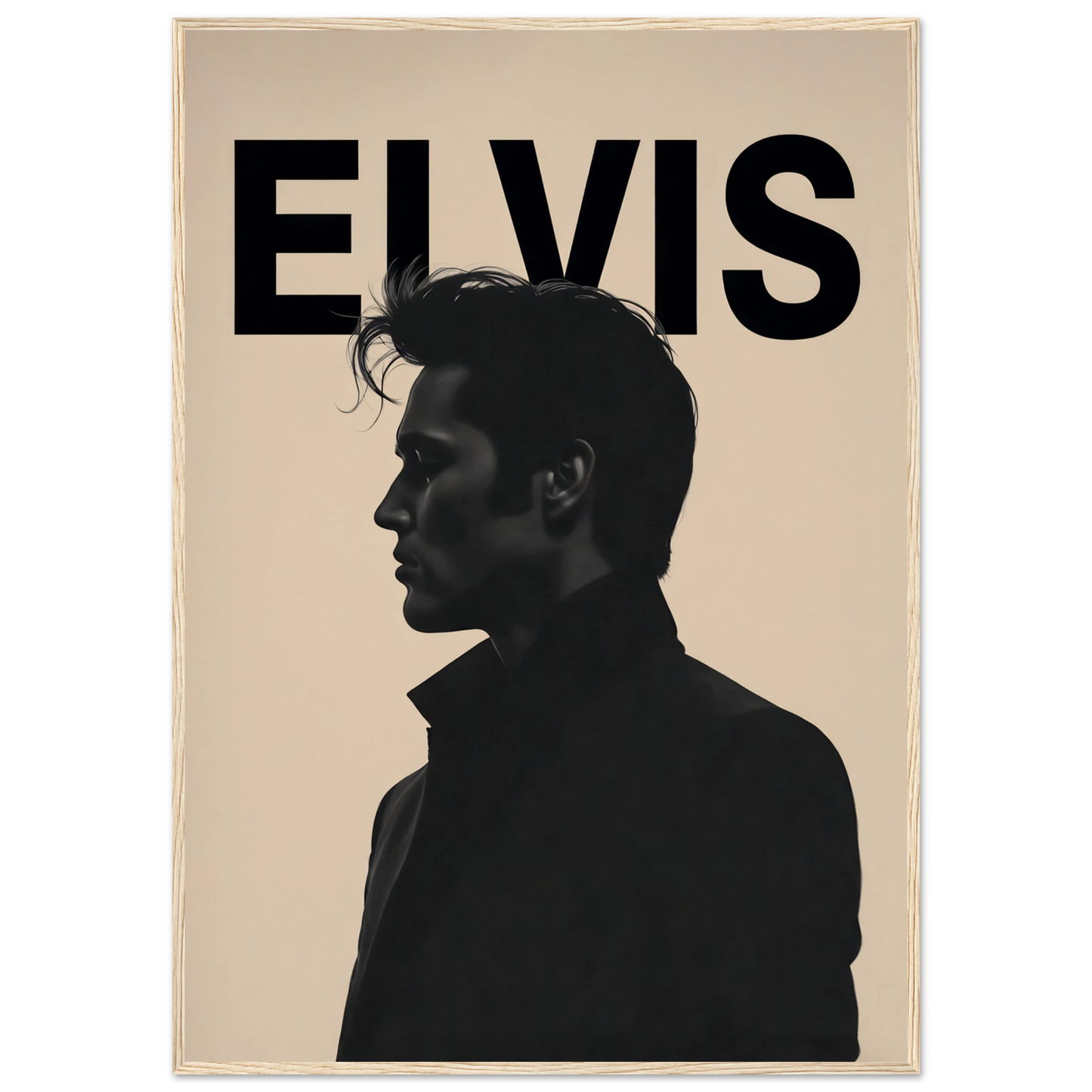 Young Elvis Presley Silhouette Art Print Light Wood Frame 70x100 cm 28x40″ Classic Matte Wooden Framed Poster