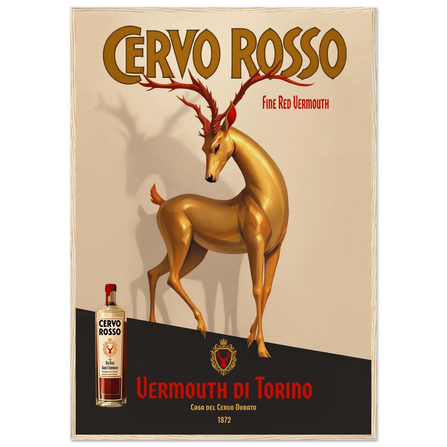 Art Deco Golden Deer Cocktail Bar Poster Print 70x100 cm 28x40″ Museum-Quality Matte Paper Wooden Framed Poster Light Wood Frame