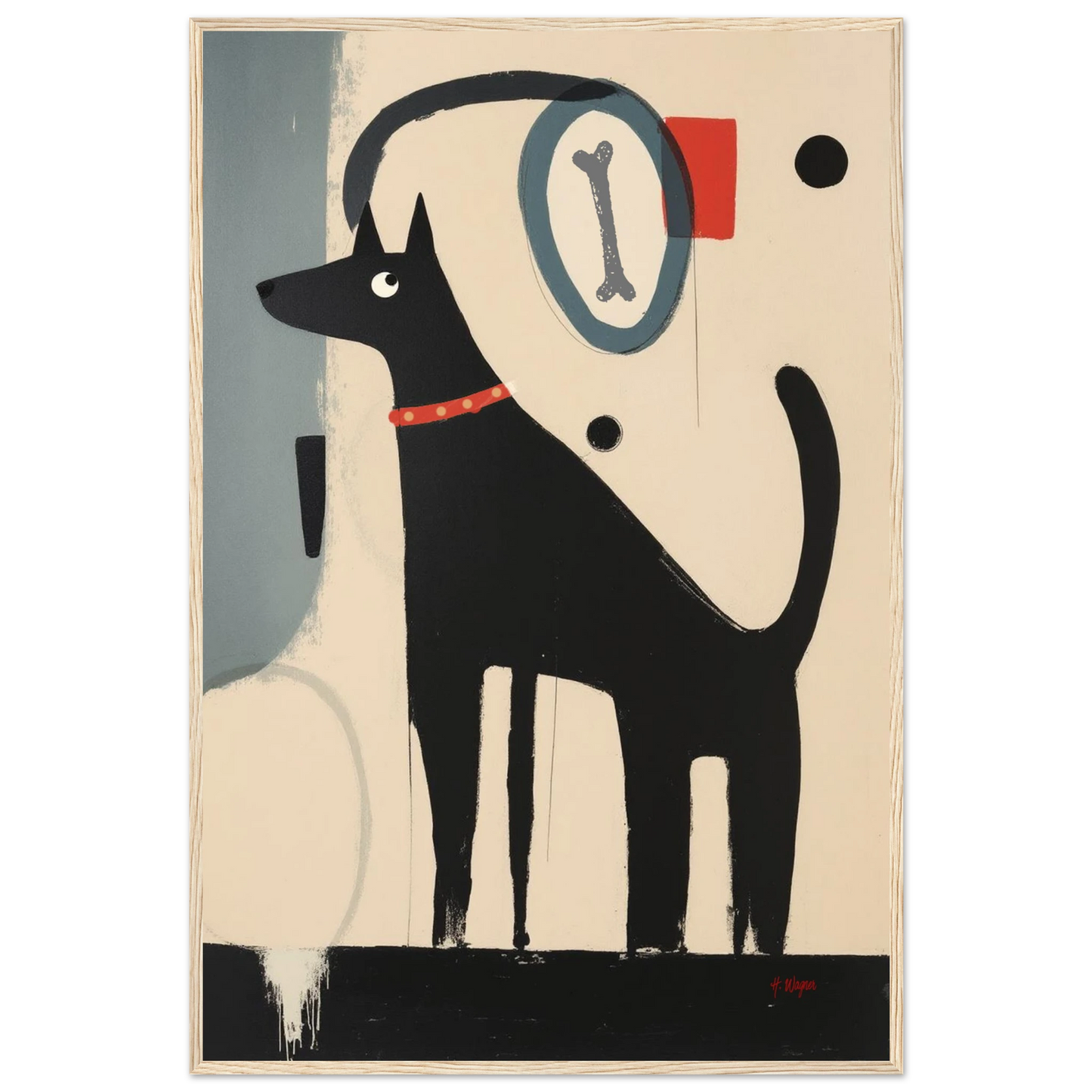 Quirky Modern Dog Art Print 60x90 cm 24x36″ Premium Matte Paper Wooden Framed Poster Light Wood Frame
