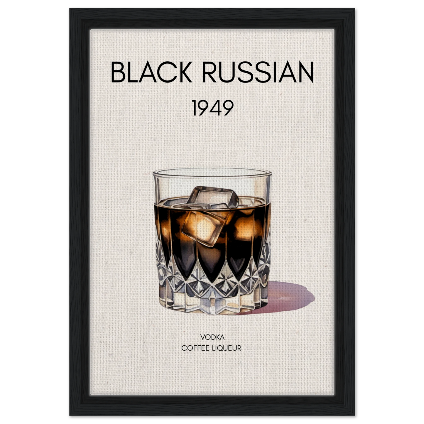 Black Russian Cocktail Bar Art Poster Print Black Wood Frame 30x45 cm 12x18″ Framed Canvas