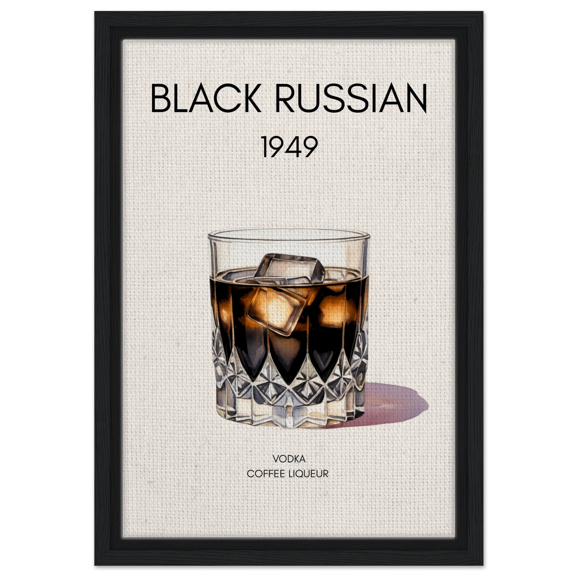 Black Russian Cocktail Bar Art Print Black Wood Frame 30x45 cm 12x18″ Framed Canvas