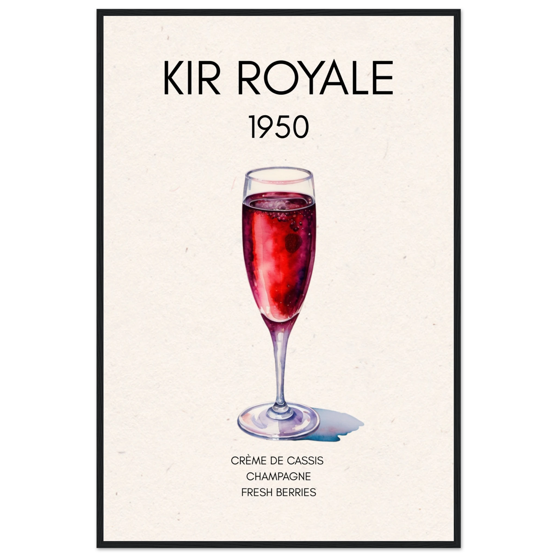 Kir Royale Champagne Cocktail Bar Art Print Black Wood Frame 60x90 cm 24x36″ Premium Matte Paper Wooden Framed Poster