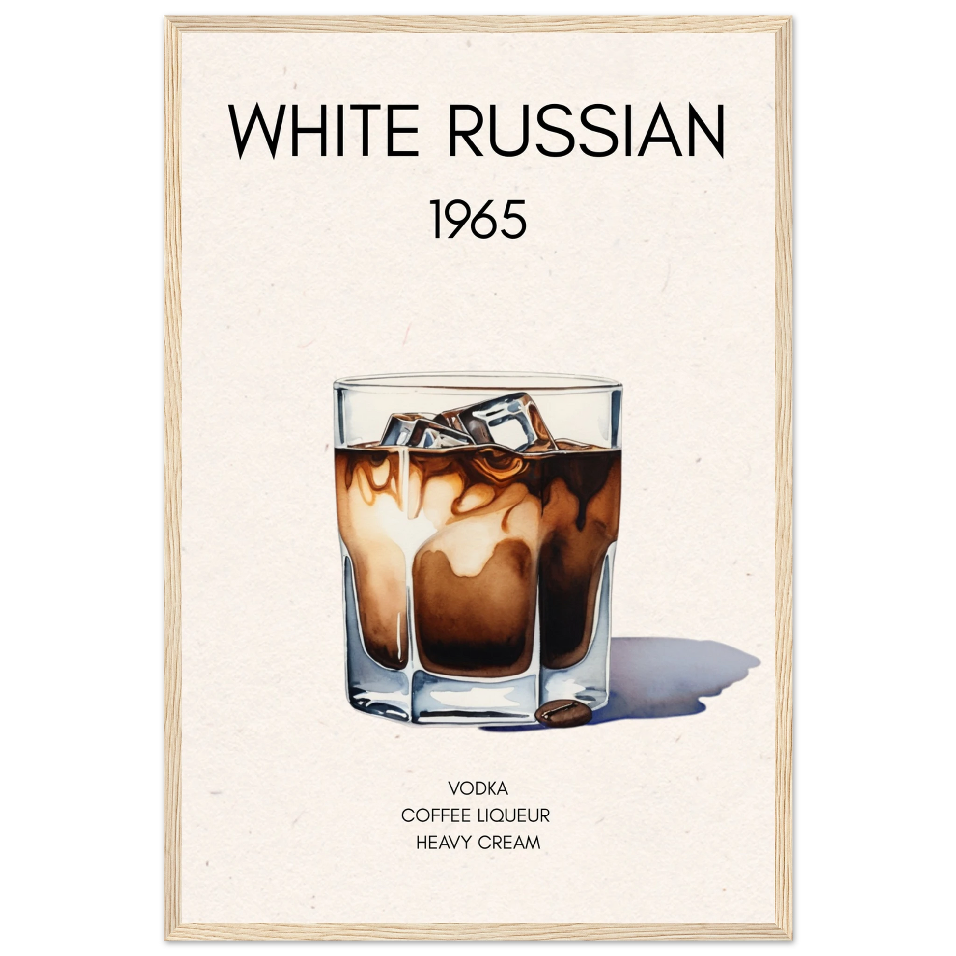 White Russian Cocktail Bar Art Print Light Wood Frame 40x60 cm 16x24″ Premium Matte Paper Wooden Framed Poster